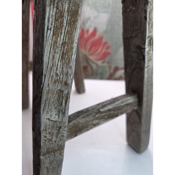 Vintage Chinese Elm Wood Worker Stool 11 X 10 X 4.5 Inch Rustic Sturdy - Picture 4 of 10